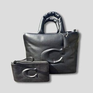 Coach Black Pillow Quilted Leather Tote and Pouch L2381-CP095 11" EUC*